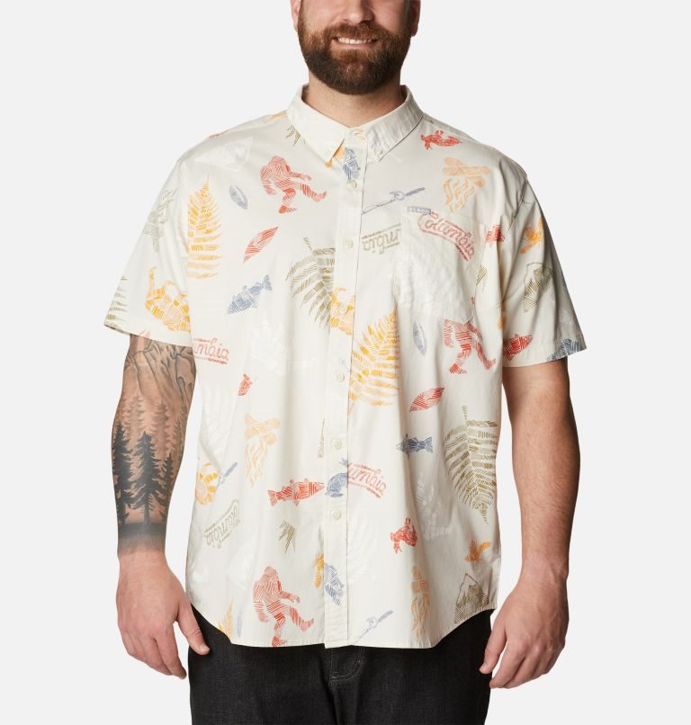 Men\'s Columbia Rapid Rivers Printed Short Sleeve Shirts Cream | Plus Size CA-P16C0